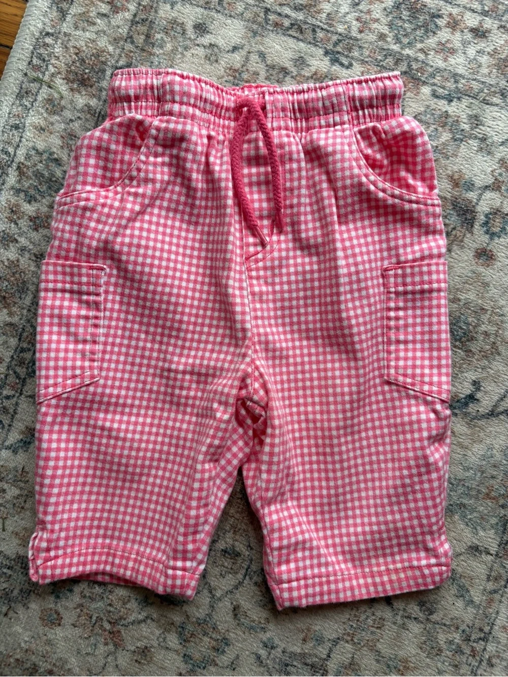 Vintage Children’s Place Girls 18M Pink Gingham Drawstring Cargo Pants